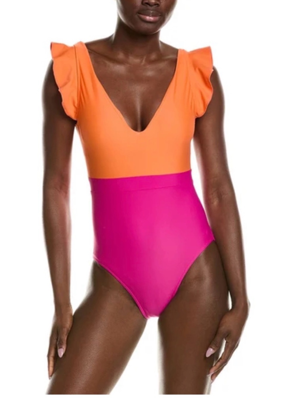 summersalt Orange and Fuchsia Colorblock Kids One-Piece Swimsuit